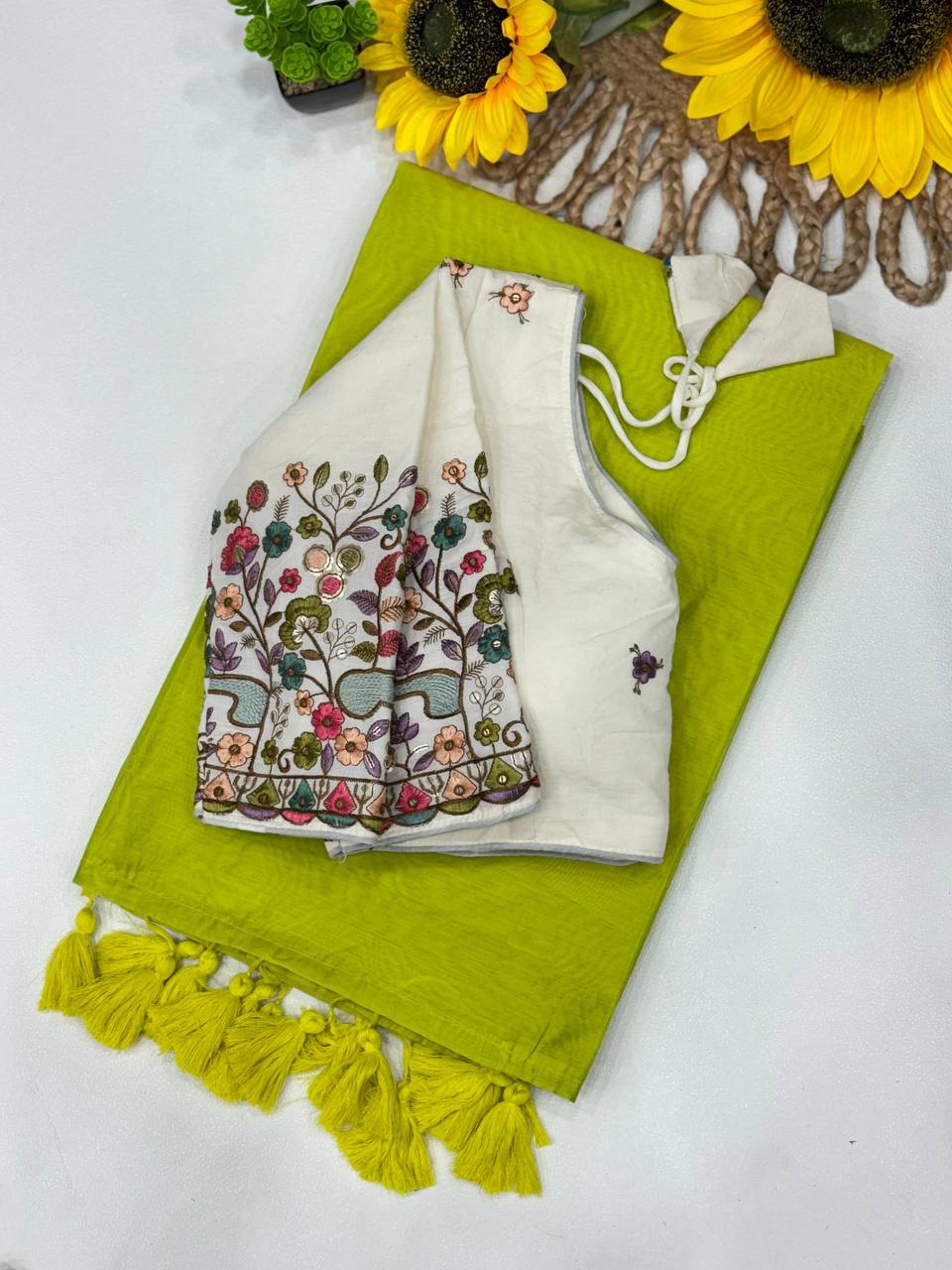 YELLOW COLOR KHADI COTTON SAREE WITH FULLY STITCHED BLOUSE