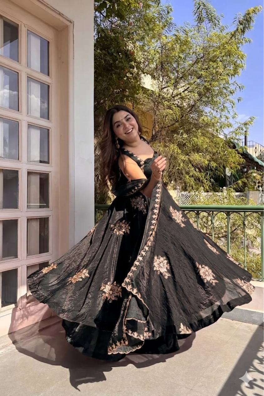BLACK DESIGNER ANARKALI WITH SABYASACHI STYLE NECKLINE