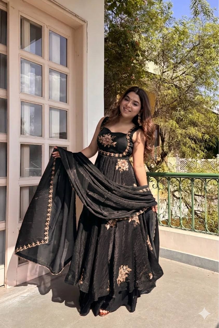 BLACK DESIGNER ANARKALI WITH SABYASACHI STYLE NECKLINE