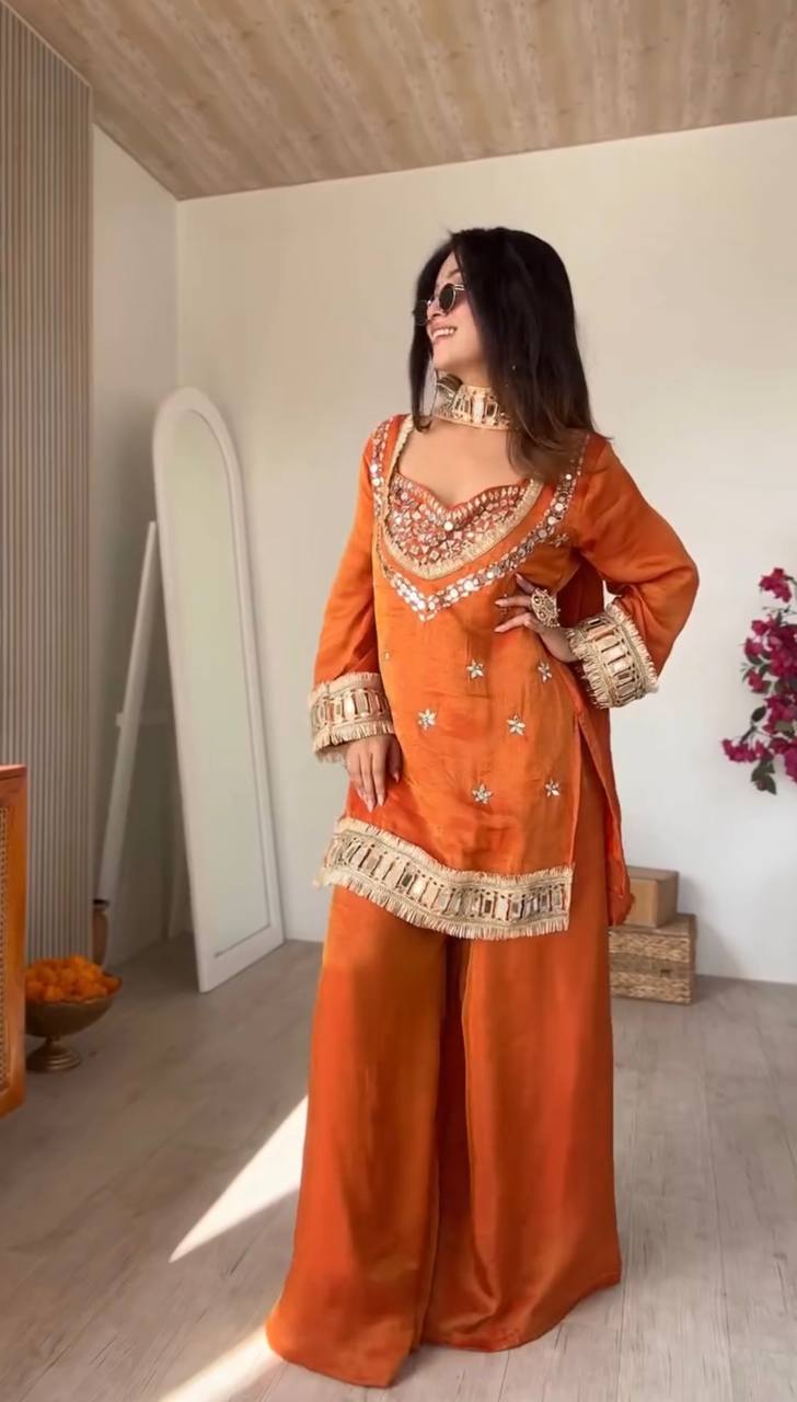 RUST ORANGE PREMIUM FENDY SILK 4 PIECE BUSTIER SET