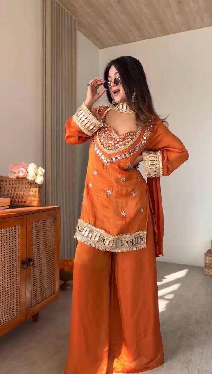 RUST ORANGE PREMIUM FENDY SILK 4 PIECE BUSTIER SET