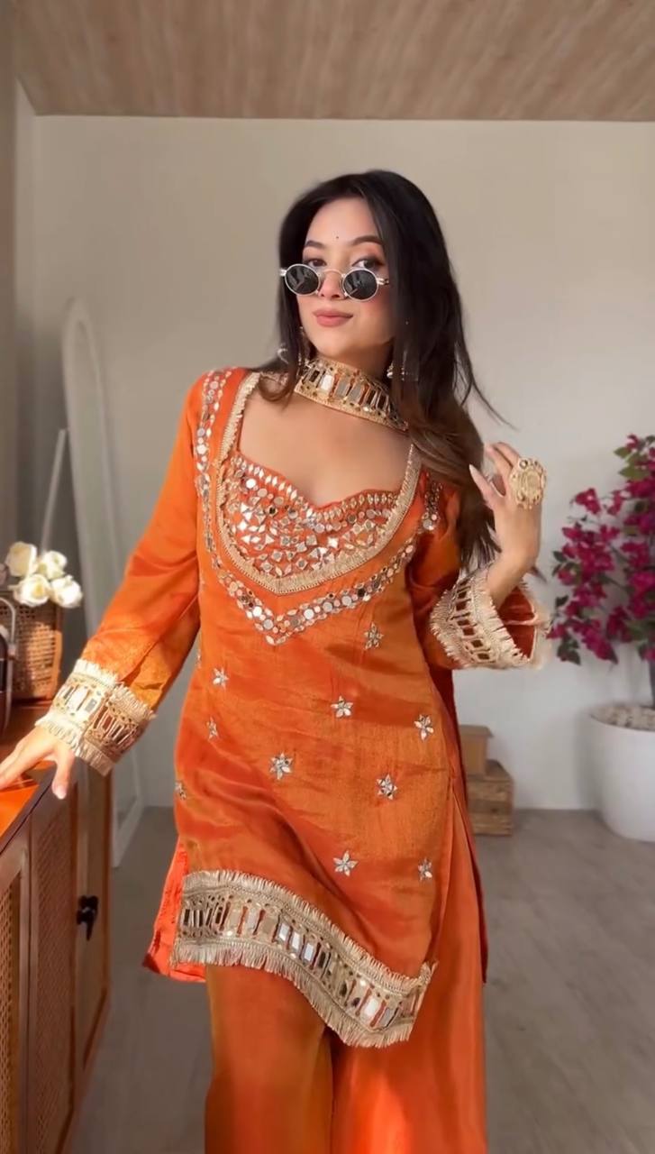 RUST ORANGE PREMIUM FENDY SILK 4 PIECE BUSTIER SET