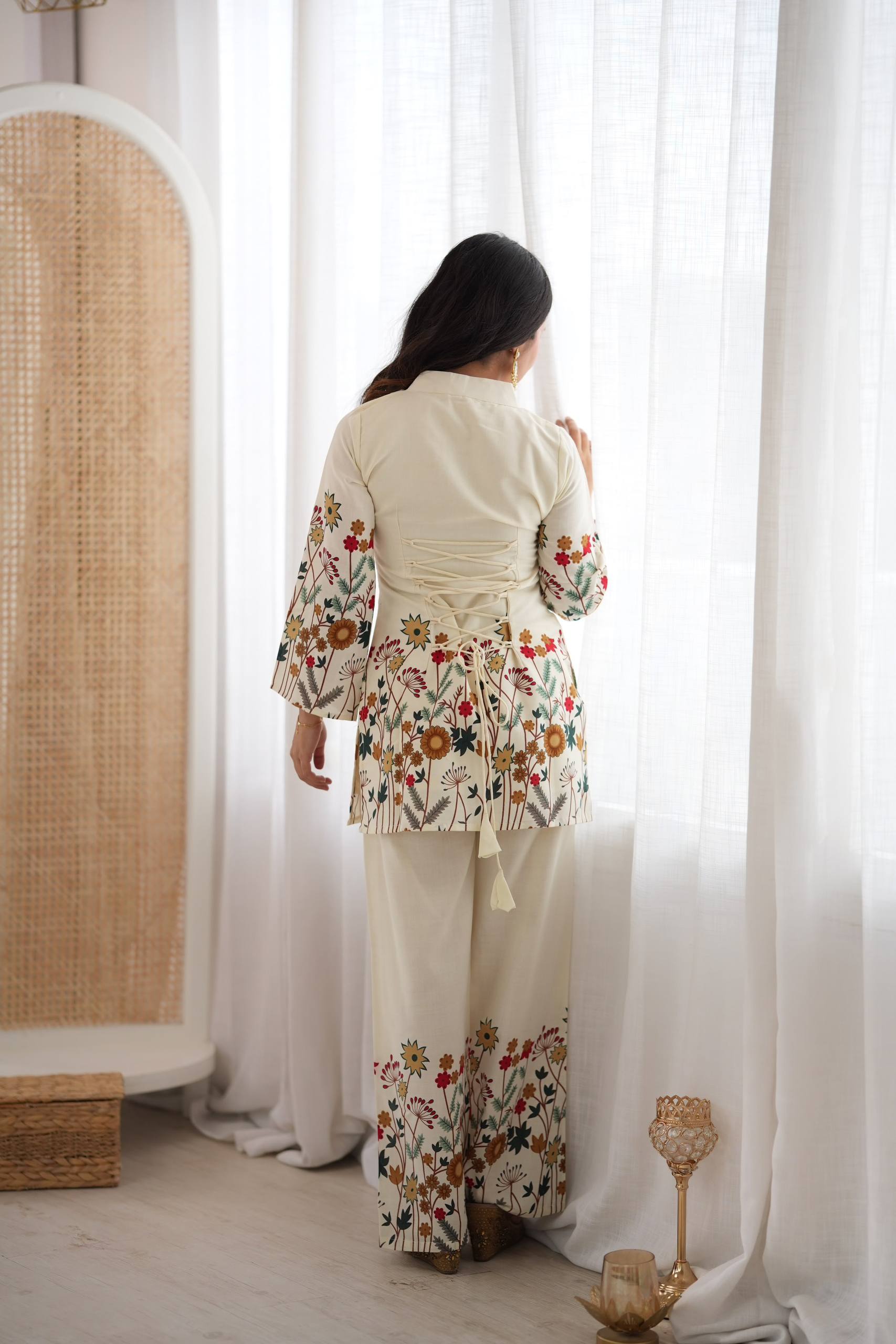 RAKHI SPECIAL CREAM MAGIC SLUB COTTON FLORAL PRINTED CO-ORD SET