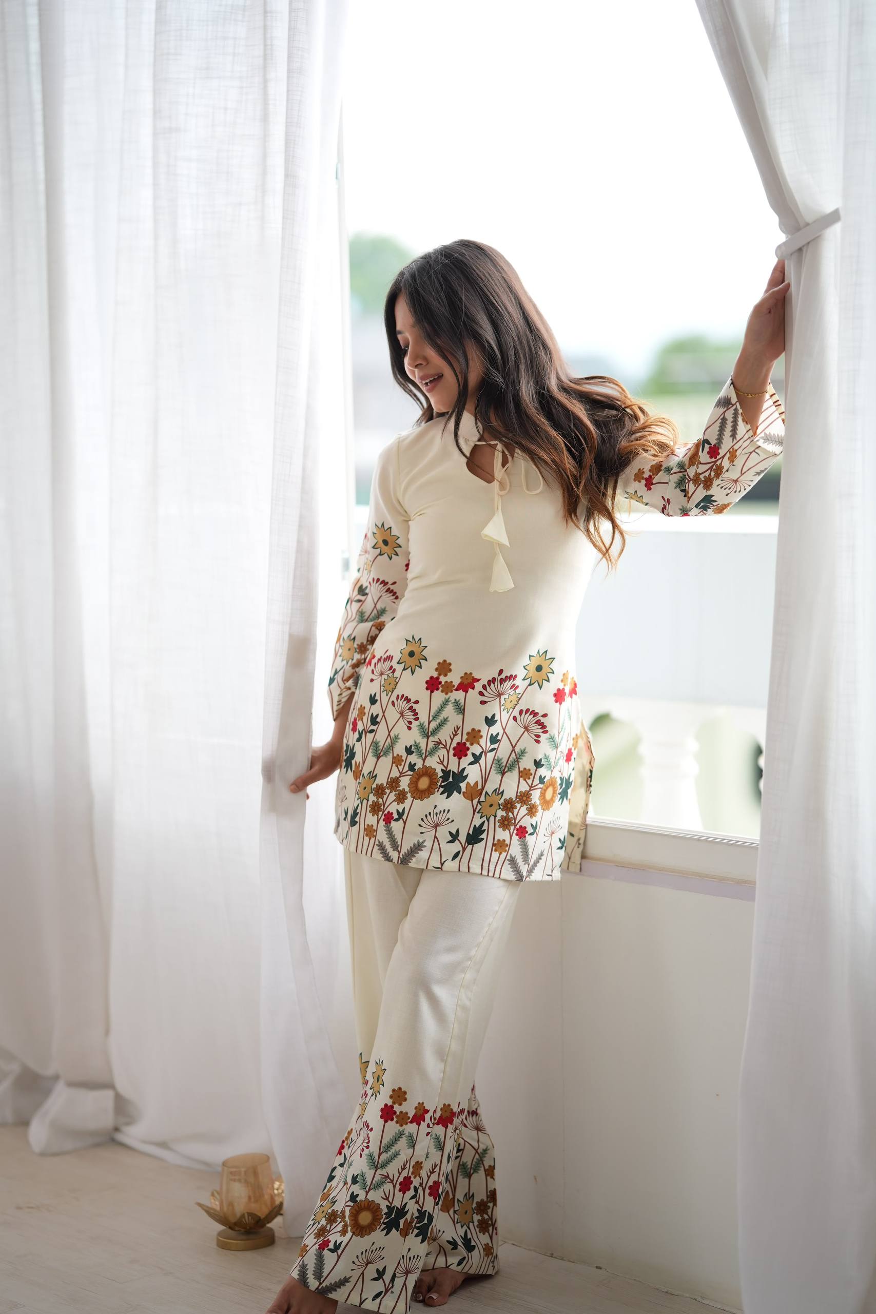 RAKHI SPECIAL CREAM MAGIC SLUB COTTON FLORAL PRINTED CO-ORD SET