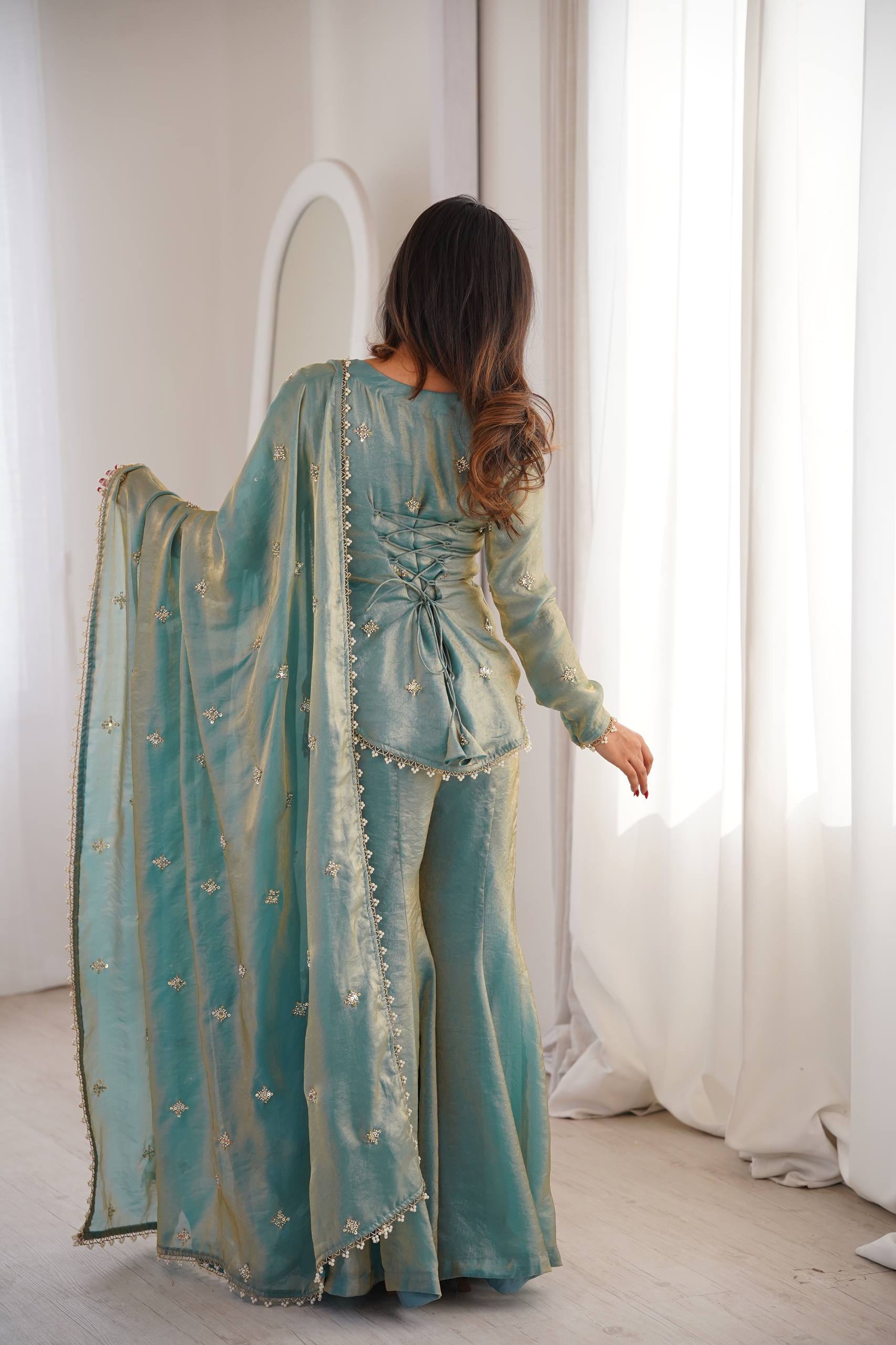 ETHNICVOUGE PREMIUM FENDI SILK BASE EMBROIDERED SALWAR SUIT SET OF 3