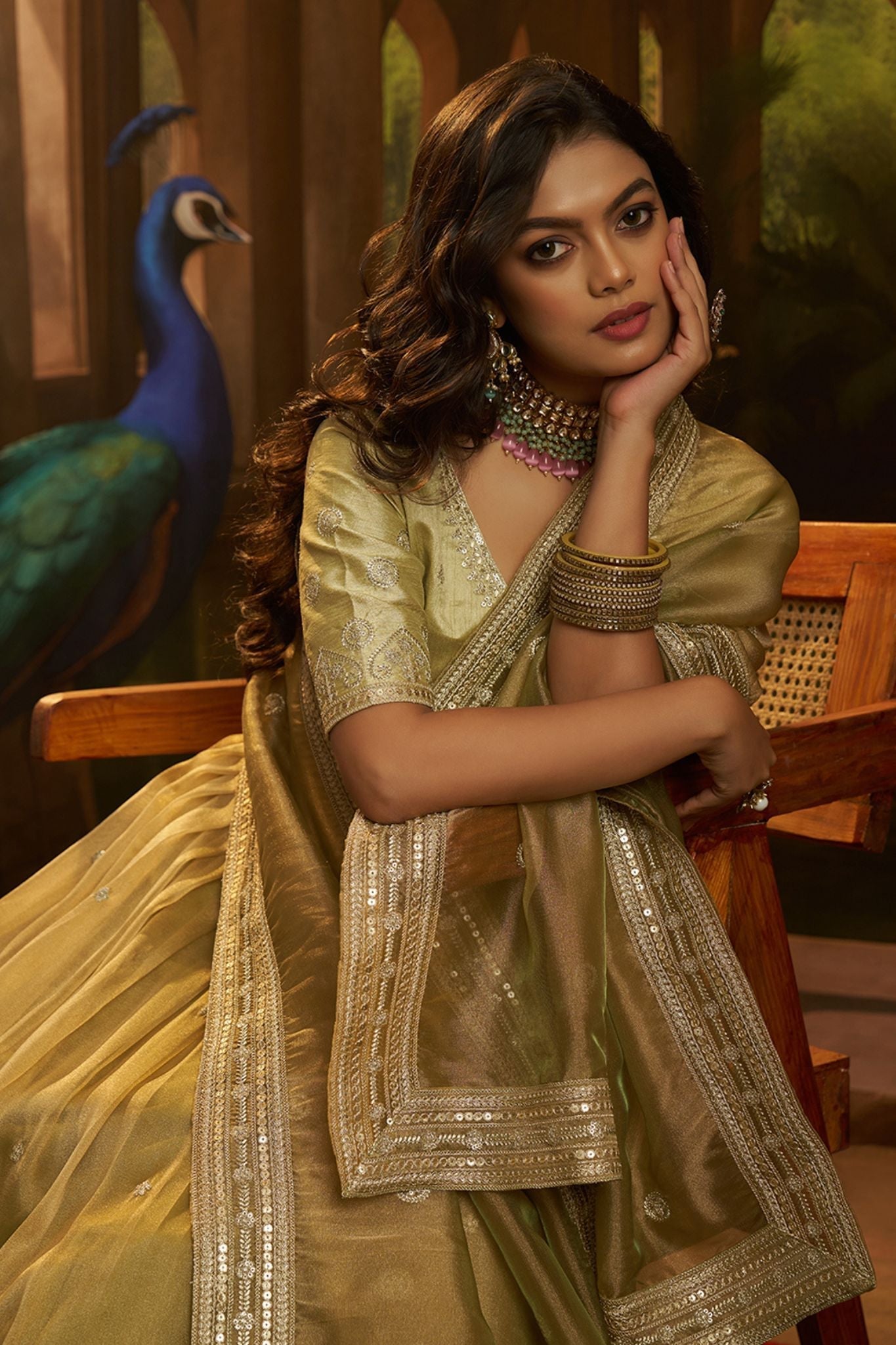 Olive Green Hiranya Silk Designer Lehenga Set with Embroidered Dupatta