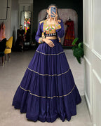 NAVY BLUE COLOR PURE RAYON GAMTHI NAVRATRI LEHENGA CHOLI