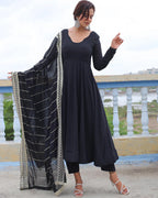 BLACK COLOR GEORGETTE ANARKALI WITH EMBROIDERED DUPATTA