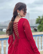 MAROON COLOR GEORGETTE ANARKALI WITH EMBROIDERED DUPATTA