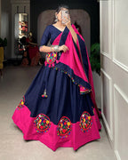 NAVY BLUE COLOR PURE COTTON GAMTHI WORK NAVRATRI LEHENGA CHOLI