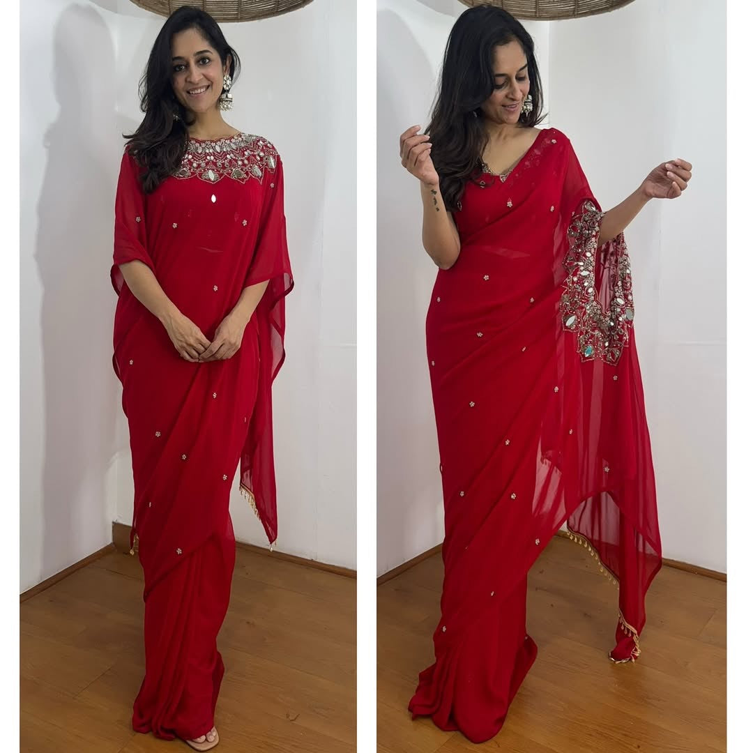 2 STYLE HAND WORK DRAPE SAREE