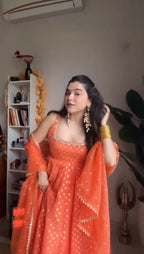 JUICY ORANGE COLOR JACQUARD ANARKALI GOWN