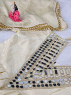 IVORY COLOR CHINON SILK BASE SHARARA SET