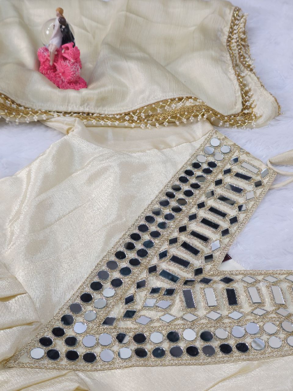 IVORY COLOR CHINON SILK BASE SHARARA SET