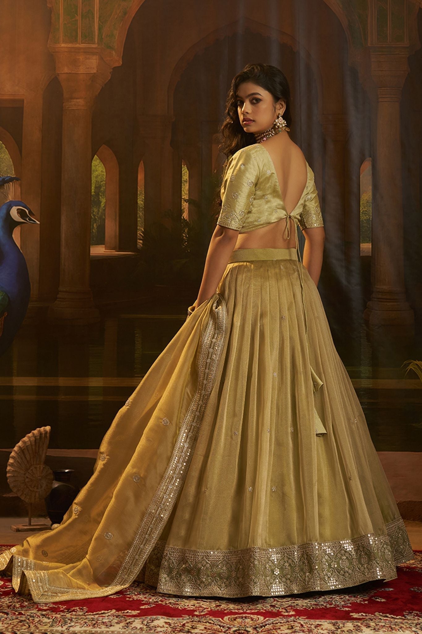 Olive Green Hiranya Silk Designer Lehenga Set with Embroidered Dupatta