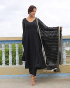 BLACK COLOR GEORGETTE ANARKALI WITH EMBROIDERED DUPATTA