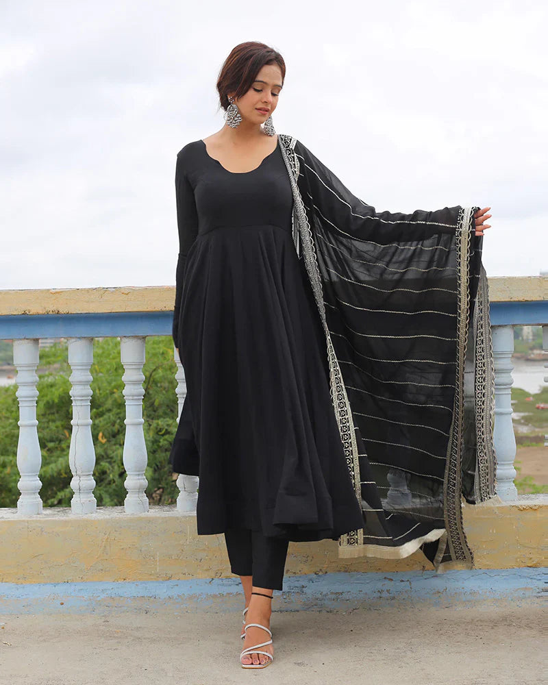 BLACK COLOR GEORGETTE ANARKALI WITH EMBROIDERED DUPATTA