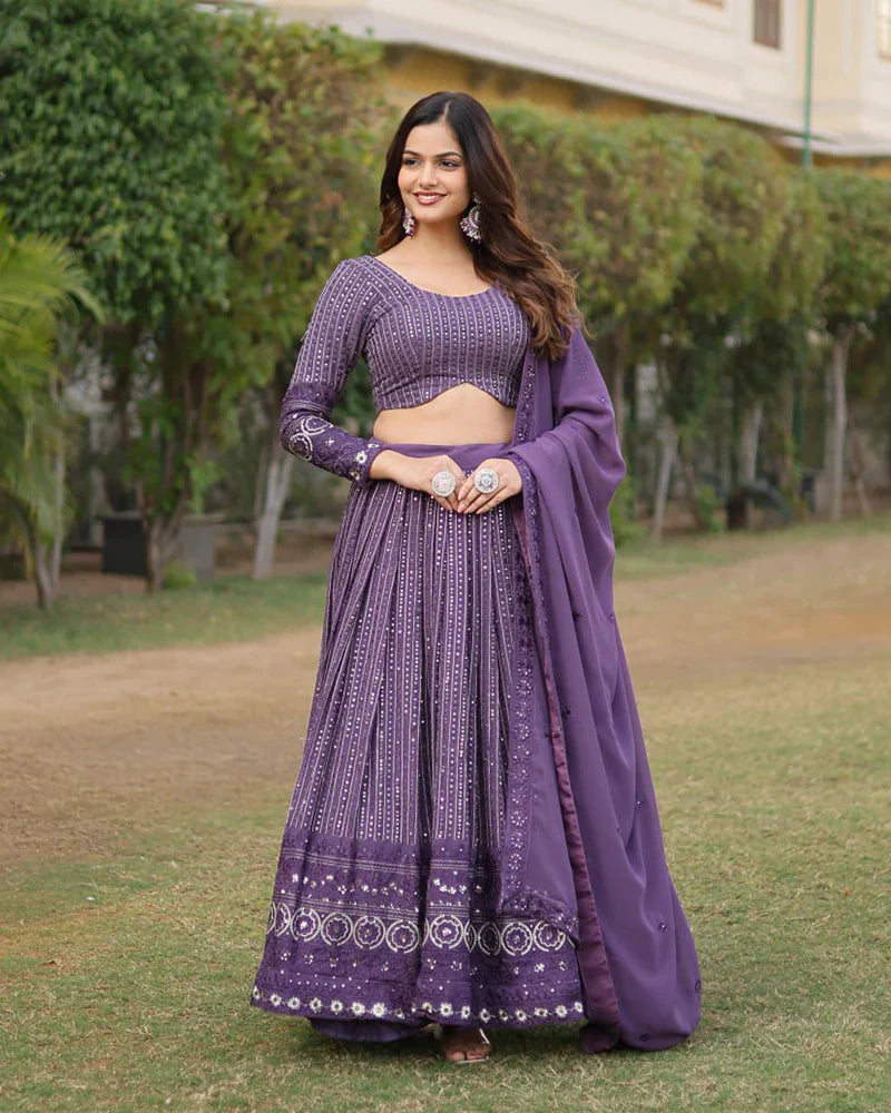 PURPLE COLOR GEORGETTE SEQUENCE EMBROIDERY LEHENGA CHOLI