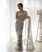 FLORAL CREAM OFF WHITE COLOUR CHIFFON PRE DRAPPED SAREE