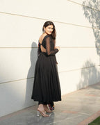 GEORGETTE BLACK COLOUR BACKLESS ANARKALI THREE PIECE SUIT