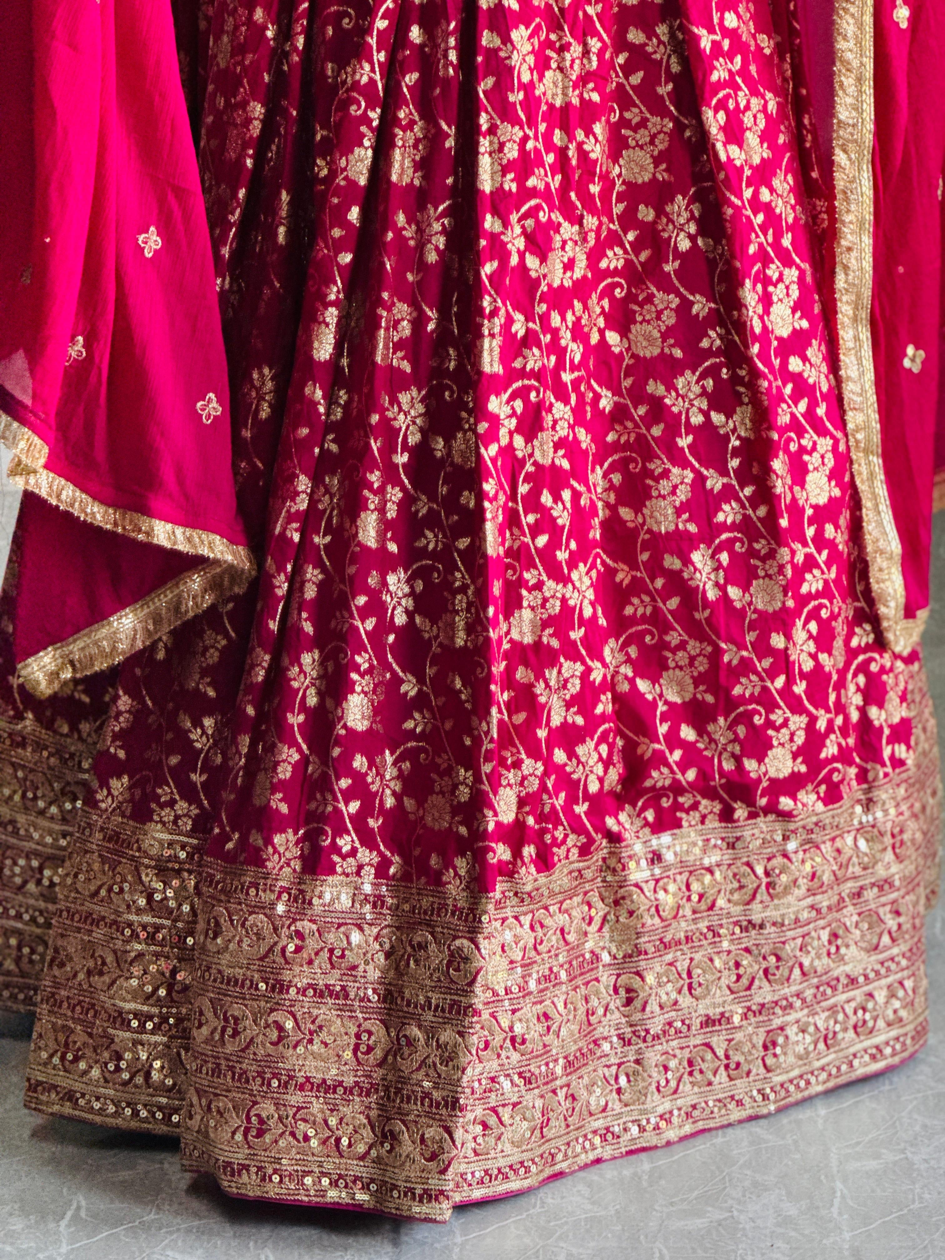 PURE VISCOS BANARASI SILK WITH HEAVY THREAD AND SEQUENCE WORK LEHENGA CHOLI