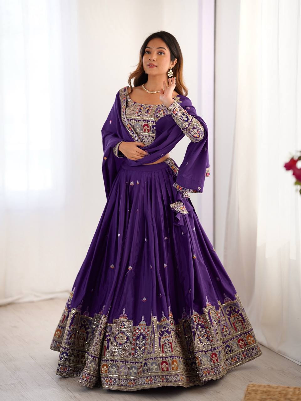 PURPLE COLOR NATURAL CREPE SILK LEHENGA CHOLI