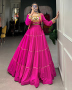 PINK COLOR PURE RAYON GAMTHI NAVRATRI LEHENGA CHOLI