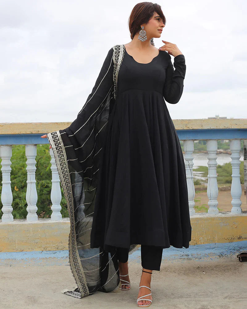 BLACK COLOR GEORGETTE ANARKALI WITH EMBROIDERED DUPATTA