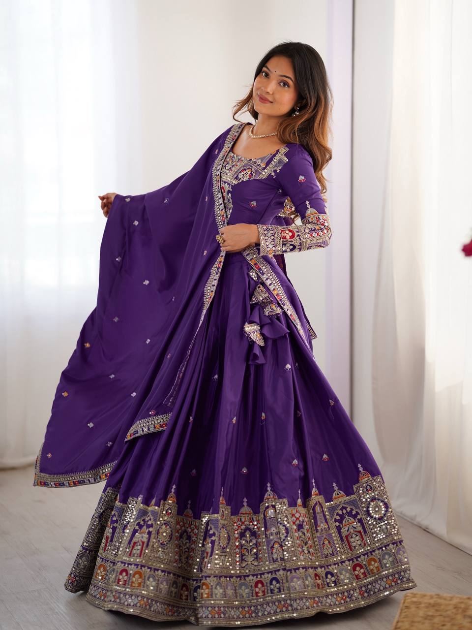 PURPLE COLOR NATURAL CREPE SILK LEHENGA CHOLI