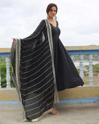 BLACK COLOR GEORGETTE ANARKALI WITH EMBROIDERED DUPATTA