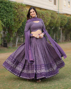 PURPLE COLOR GEORGETTE SEQUENCE EMBROIDERY LEHENGA CHOLI