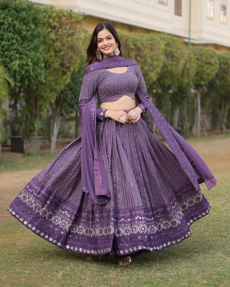 PURPLE COLOR GEORGETTE SEQUENCE EMBROIDERY LEHENGA CHOLI