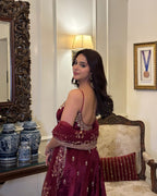 ELEGANT MAROON ANARKALI SUIT IN PURE VICHITRA SILK FABRIC