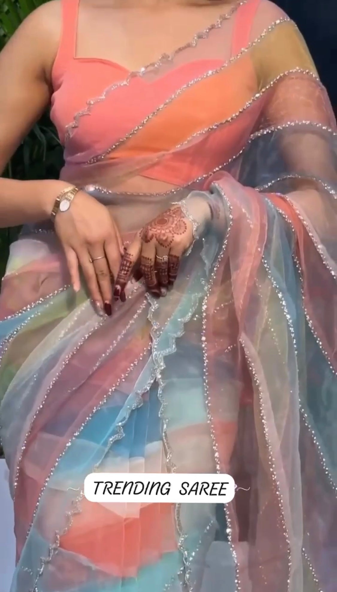 BEAUTIFUL COLORFUL ORGANZA DIAMOND WORK SAREE