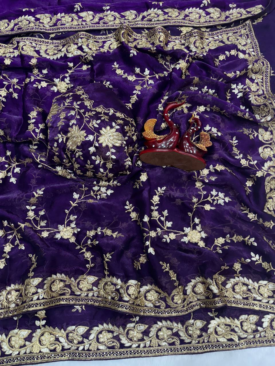 DESIGNER LOOK PURPLE COLOR EMBROIDERED WORK SAREE