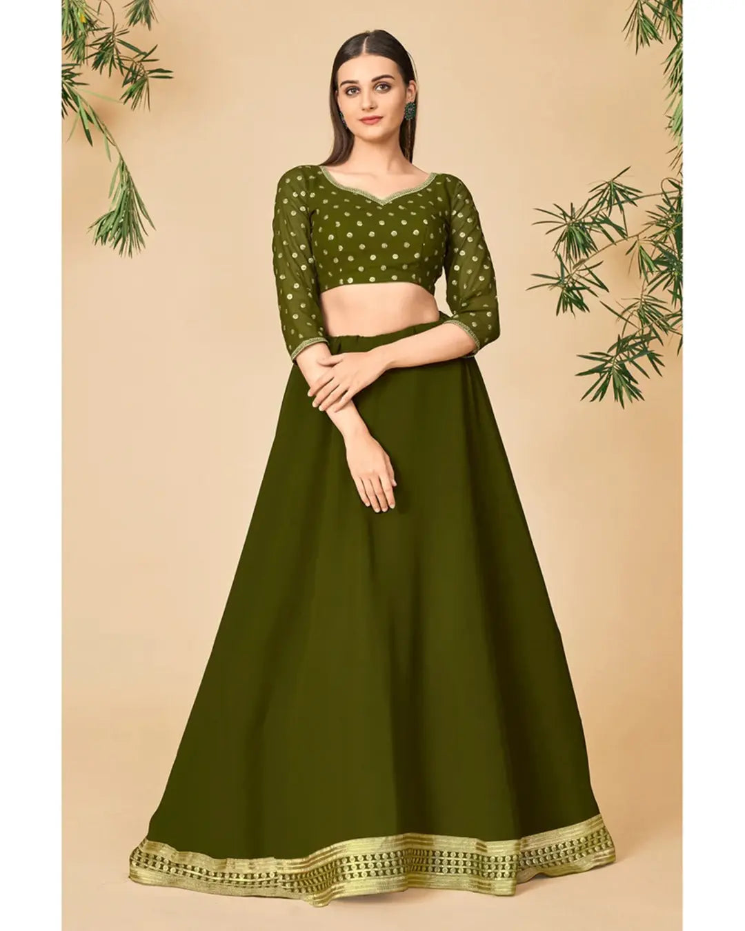 AAMIRA LEHENGA CHOLI IN MEHNDI GREEN COLOR WITH DUPATTA