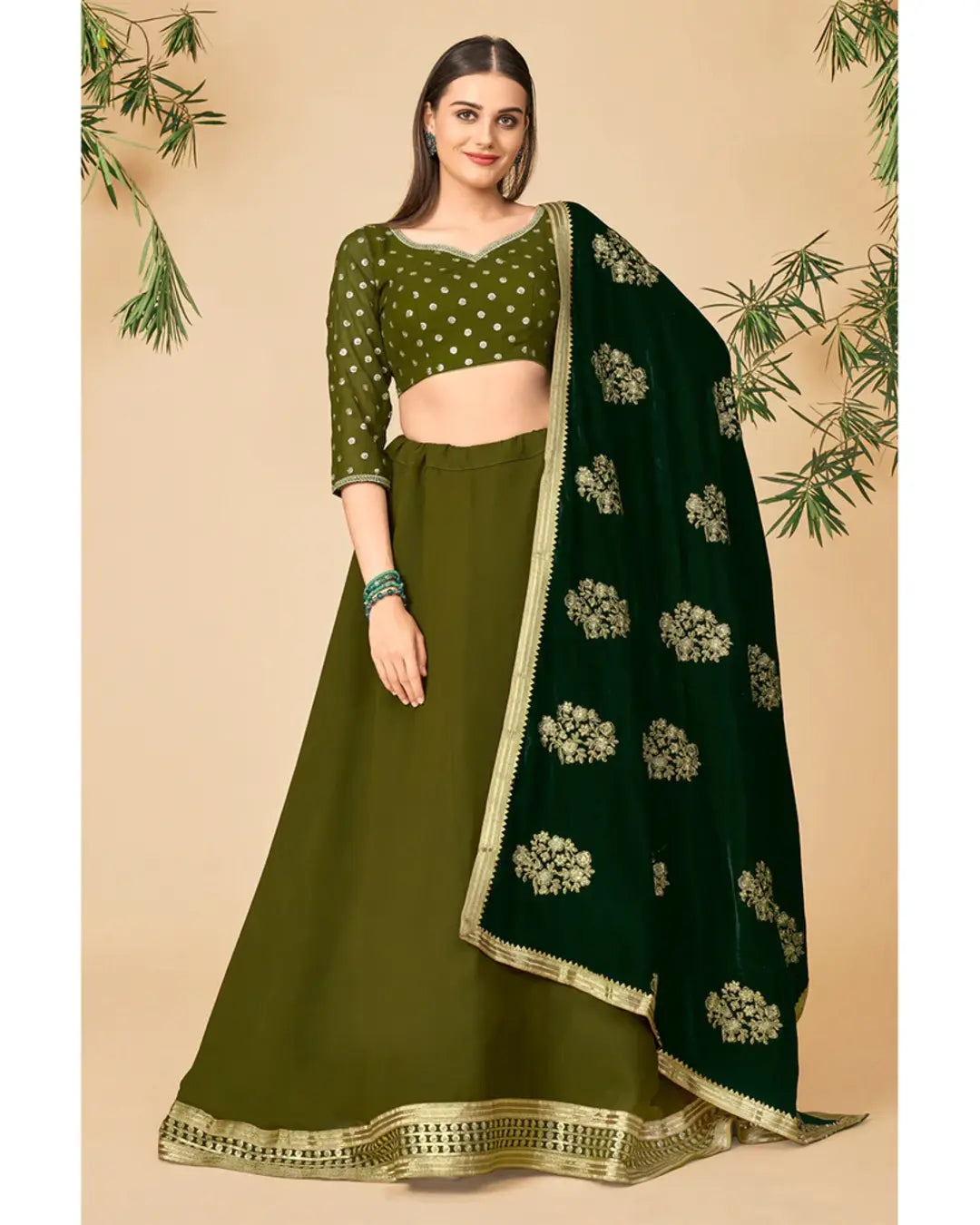 AAMIRA LEHENGA CHOLI IN MEHNDI GREEN COLOR WITH DUPATTA