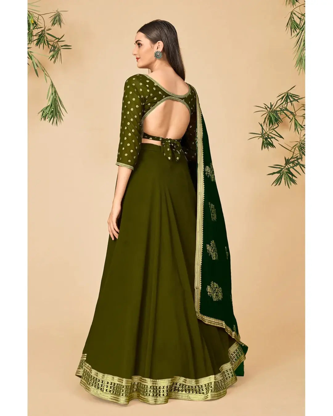 AAMIRA LEHENGA CHOLI IN MEHNDI GREEN COLOR WITH DUPATTA