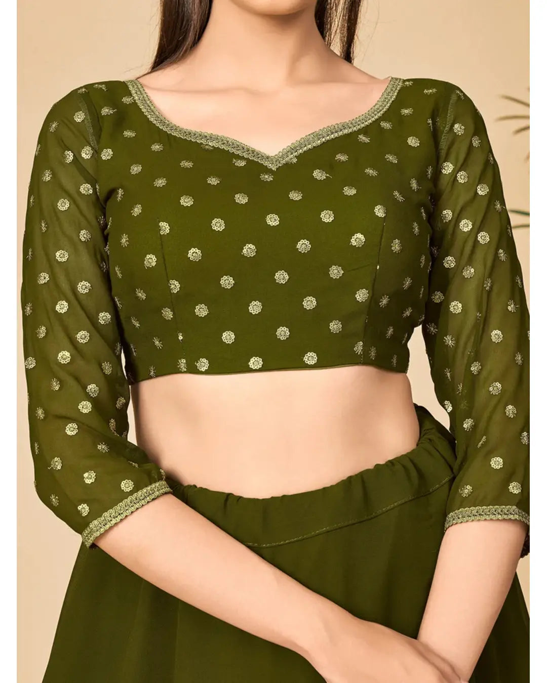 AAMIRA LEHENGA CHOLI IN MEHNDI GREEN COLOR WITH DUPATTA