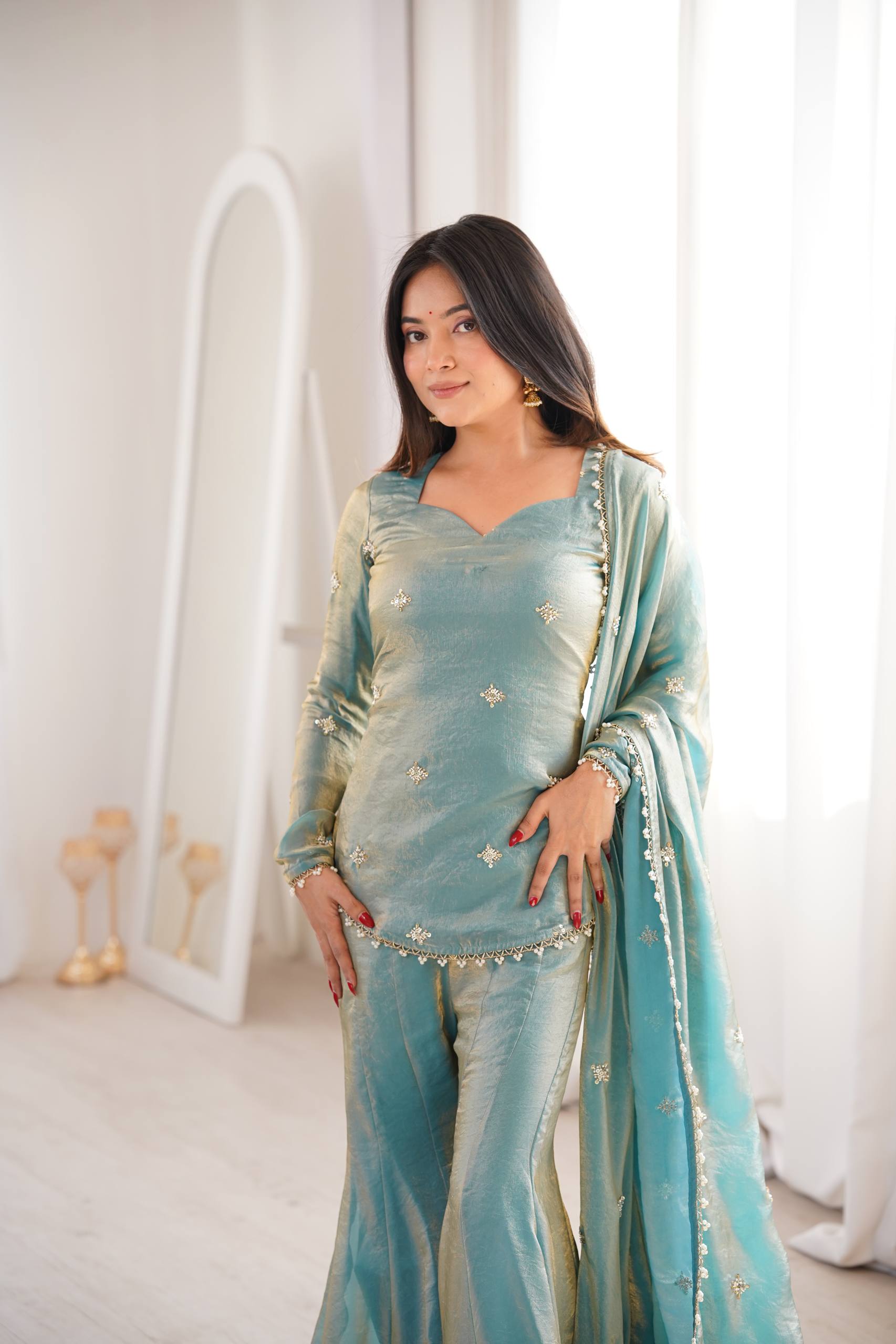 ETHNICVOUGE PREMIUM FENDI SILK BASE EMBROIDERED SALWAR SUIT SET OF 3