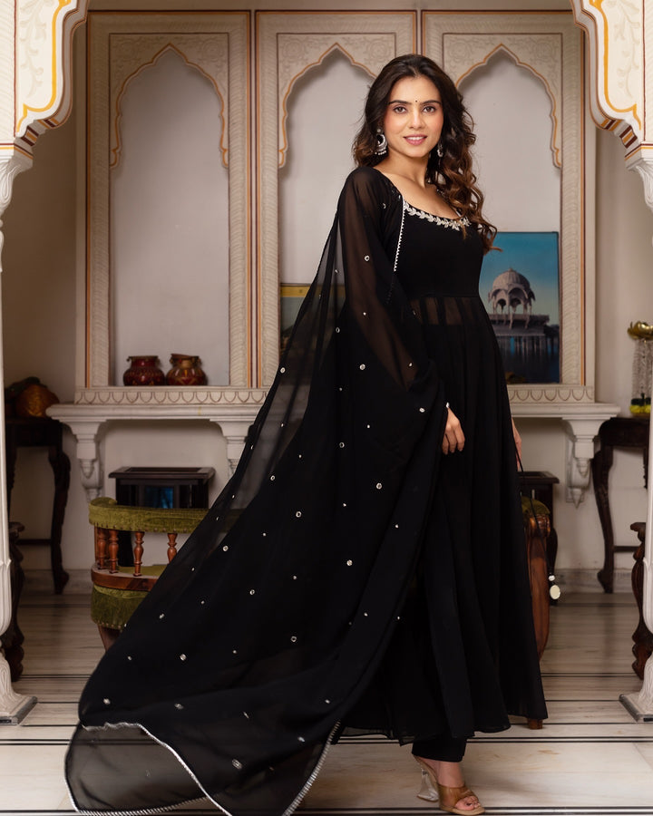 JET BLACK ANARKALI SUIT SET OF 3