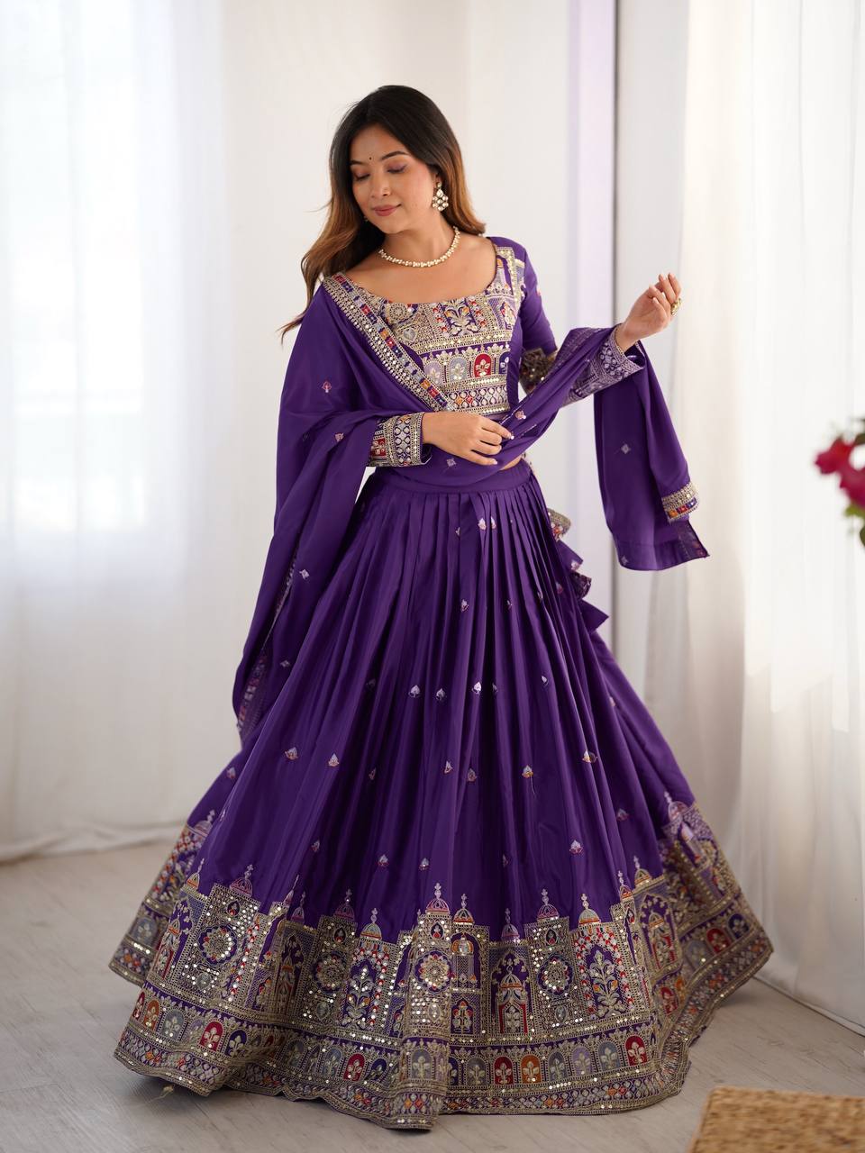 PURPLE COLOR NATURAL CREPE SILK LEHENGA CHOLI