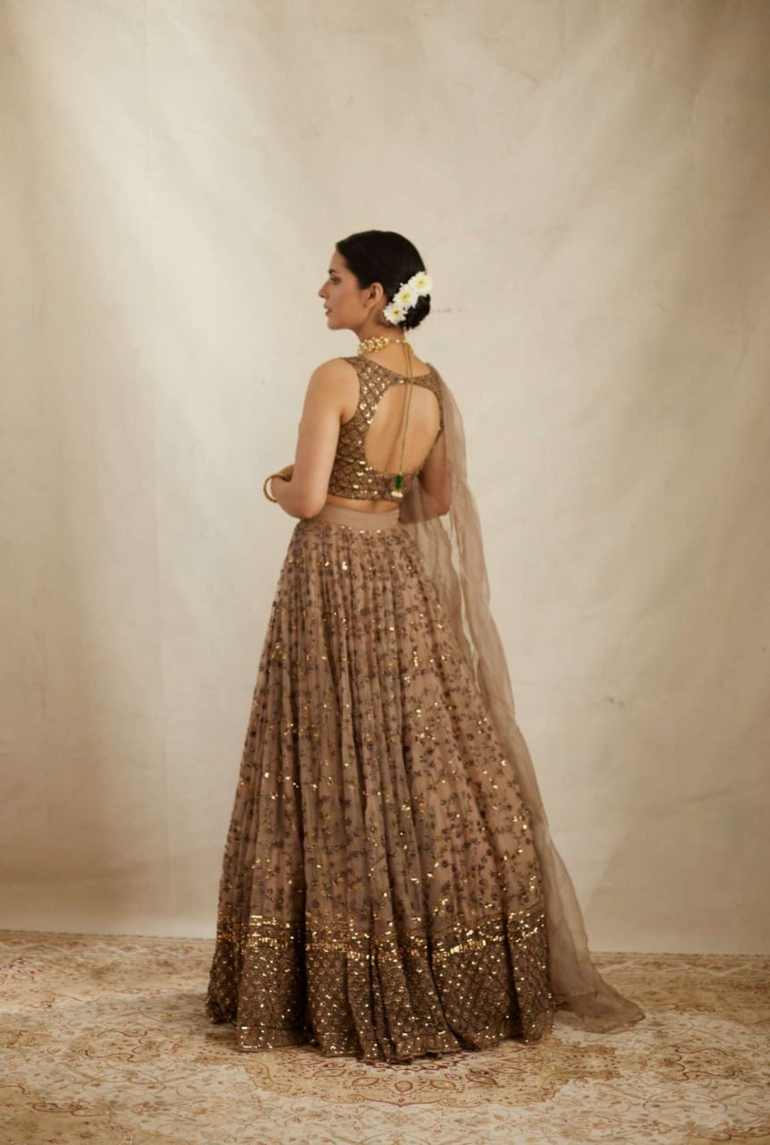 DESIGNER LOOK BROWN COLOR EMBROIDERED WORK LEHENGA CHOLI