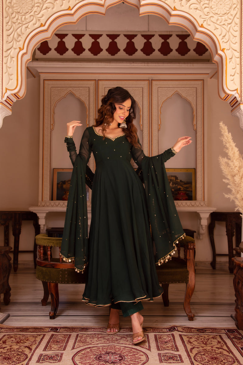 GREEN COLOR GEORGETTE BASE ANARKALI SUIT SET OF 3