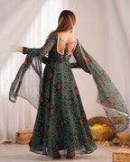 GREEN COLOR BANDHEJ PRINT SOFT CHIFFON ANARKALI SUIT SET OF 3