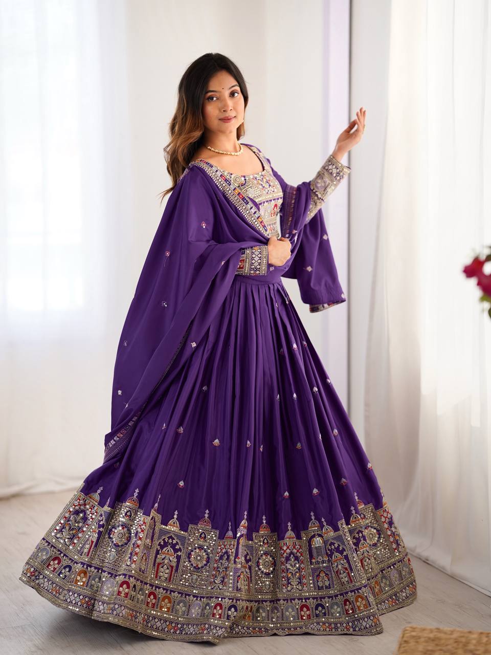PURPLE COLOR NATURAL CREPE SILK LEHENGA CHOLI