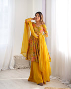 CANARY COLOR ROMAN SILK BASE PRINTED PLAZZO SUIT SET OF 3