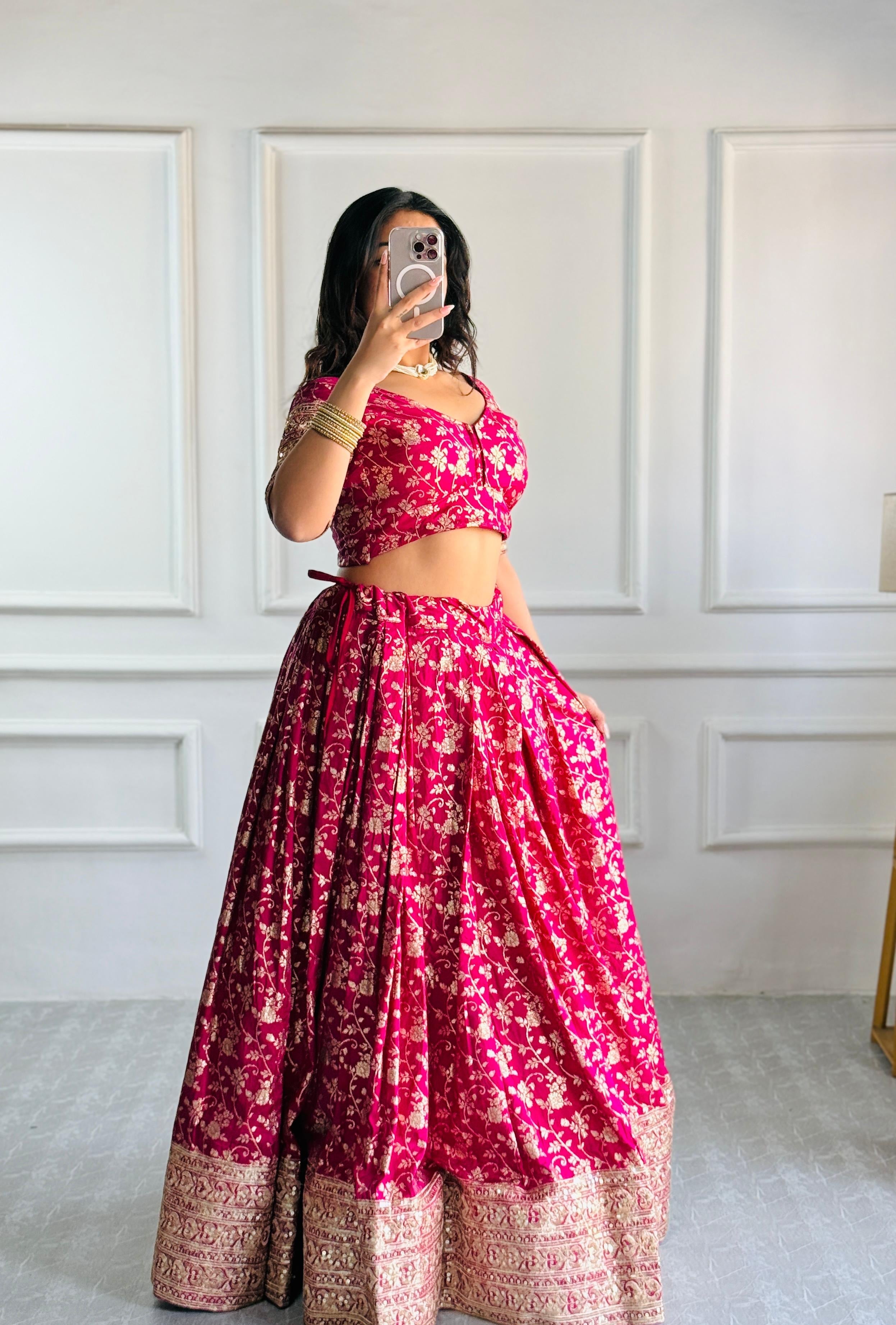 PURE VISCOS BANARASI SILK WITH HEAVY THREAD AND SEQUENCE WORK LEHENGA CHOLI