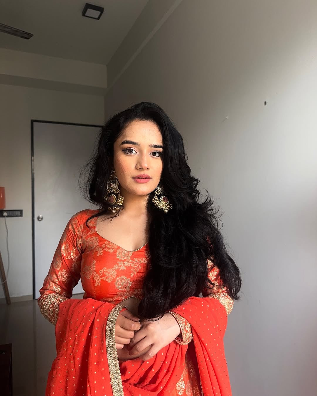 ORANGE COLOR PURE VISCOS BANARASI SILK WITH HEAVY THREAD AND SEQUENCE WORK LEHENGA CHOLI