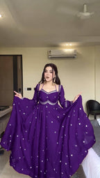 PURPLE RITUAL GEORGETTE BASE ANARKALI GOWN SET OF 3